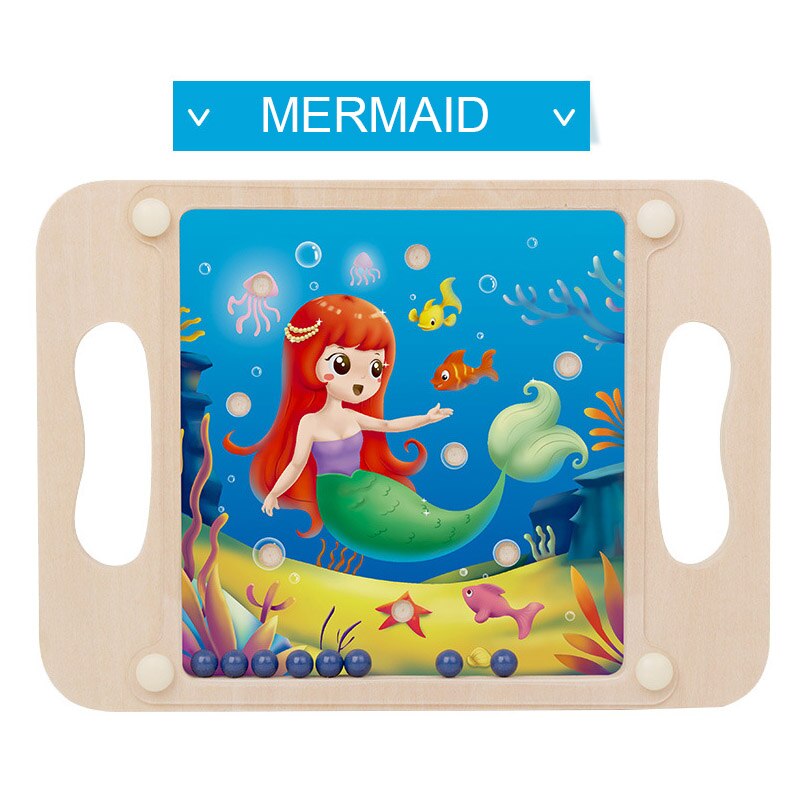 Kinderen houten speelgoed puzzel klasse labyrinth game kinderen labyrint bal balance game houten palm leren speelgoed voor kinderen: Mermaid