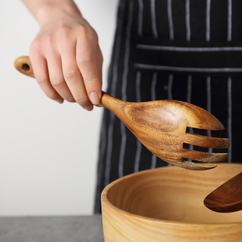 Natürliche Küche Holz Löffel einstellen Große Salat Abendessen Portion Löffel Server Holz Gabel Löffel Besteck einstellen Holz Utensilien Geschirr