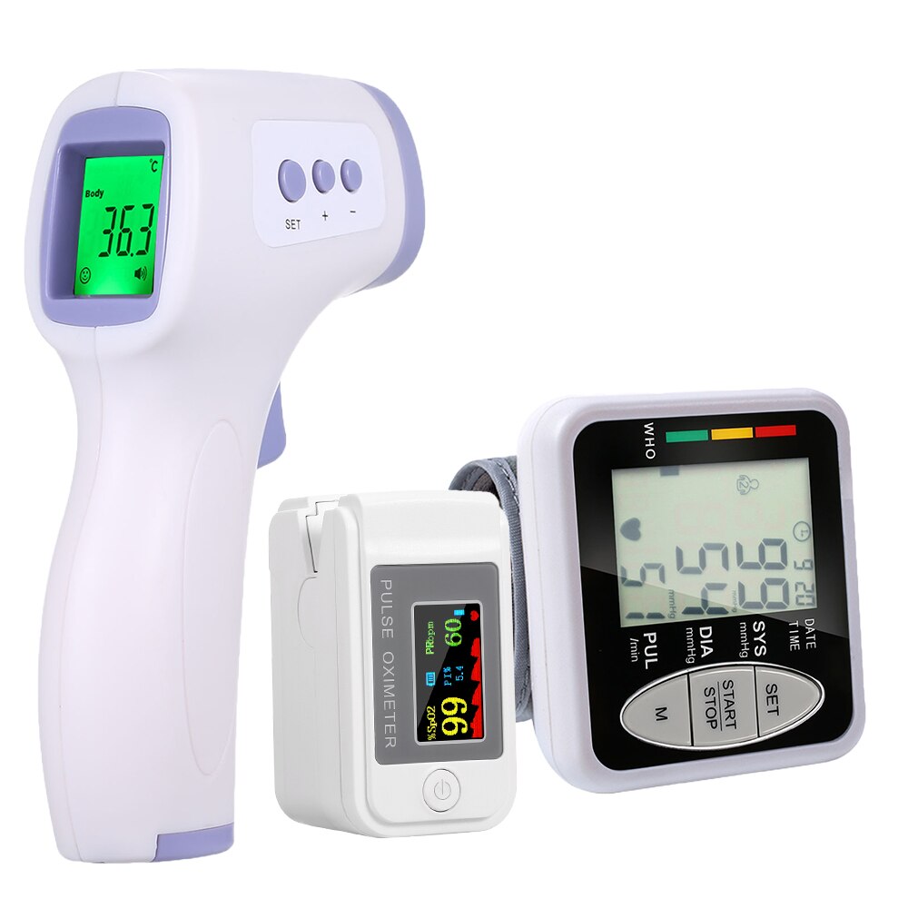 Oximeter Finger Oximetry Heart Rate Monitor + Infrared Digital Thermometer + Blood Pressure Wrist Automatic Tonometer: Style 03