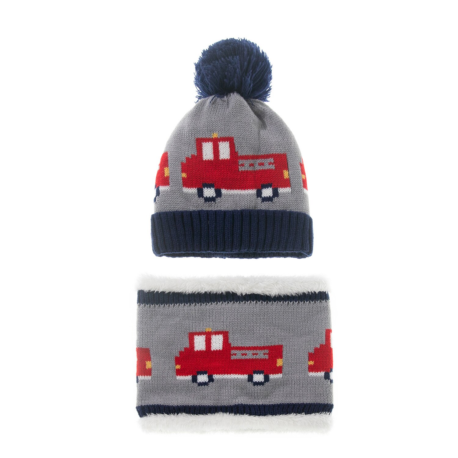 Wol Gebreide Jacquard Cartoon Auto Baby Boy Hoed Sjaal Set Kinderen Kids Winter Cap: Default Title