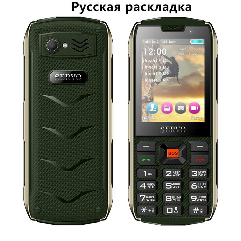 SERVO H8 Mobiele Telefoon 2.8inch 4 SIM telefoon Bluetooth Zaklamp GPRS 3000mAh Power Bank Telefoon Russische Taal toetsenbord mobiele: standard / Green Russian Button