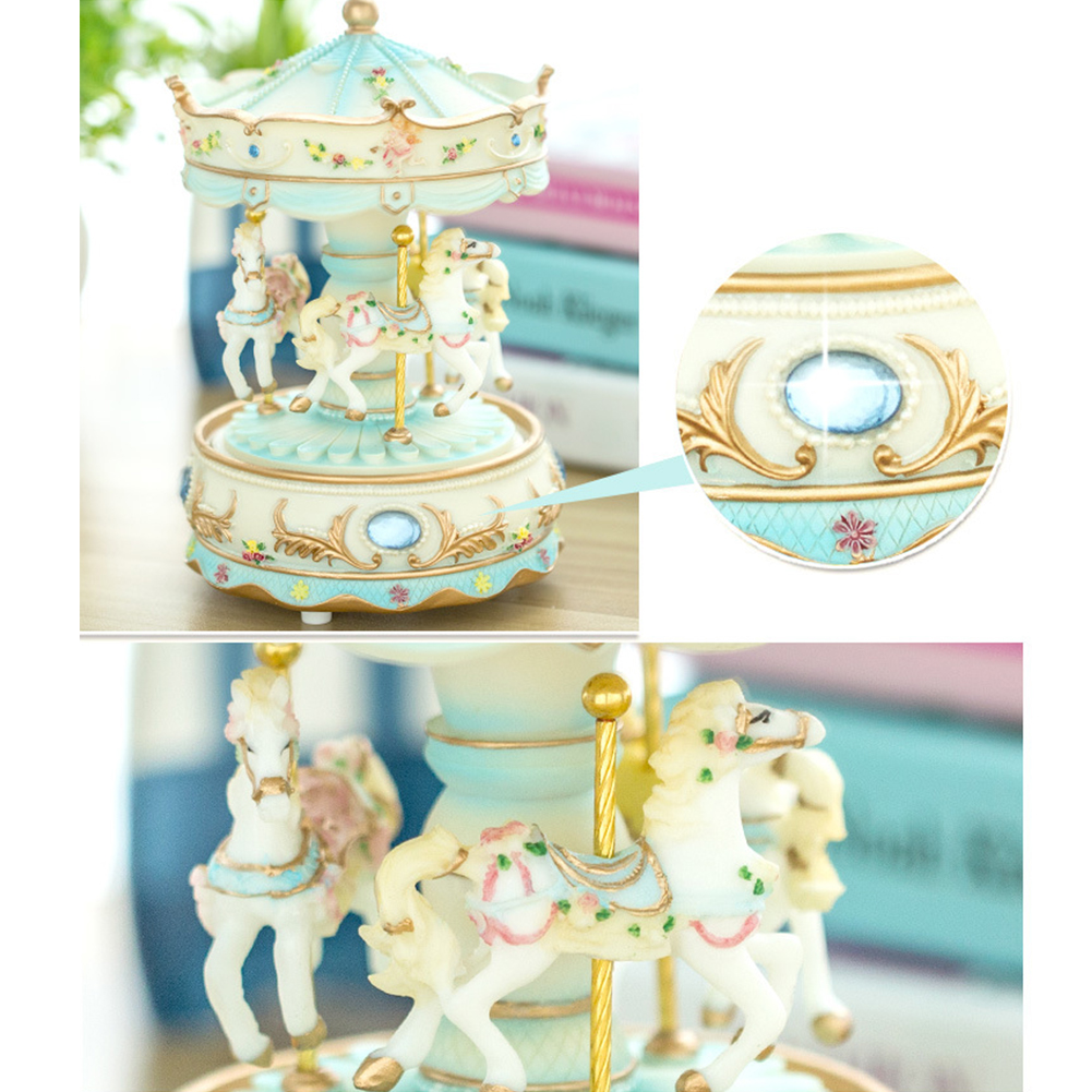 Speelgoed Hars Retro Luxe Carrousel Valentijnsdag Handwerk Thuis Kid Muziekdoos Bruiloft Uurwerk Mechanisme Led Light Decor