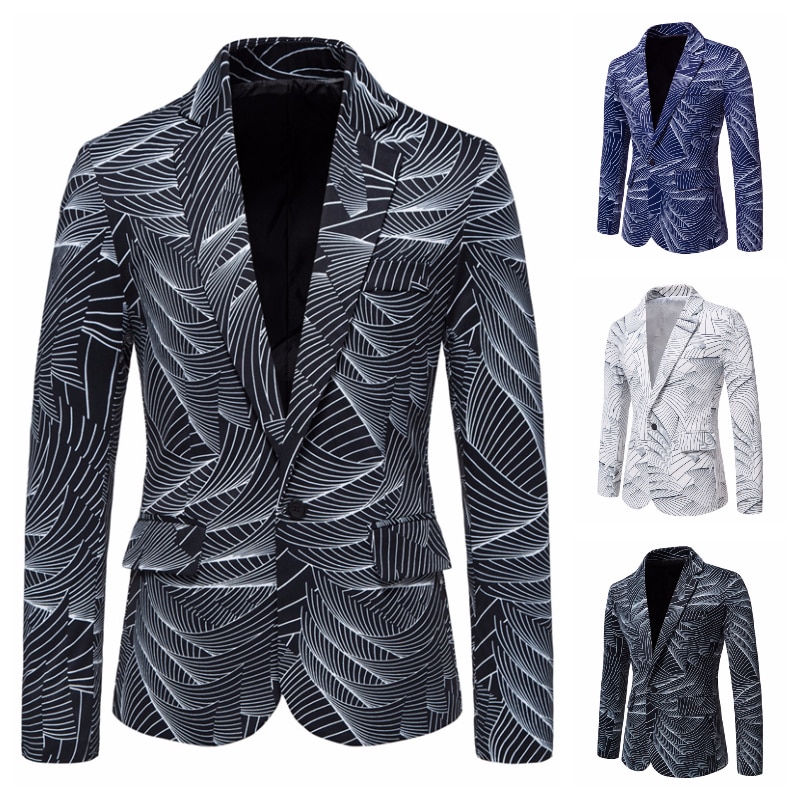 Veste Blazer à la pour hommes, manteau de costume décontracté, imprimé à rayures, à un bouton,