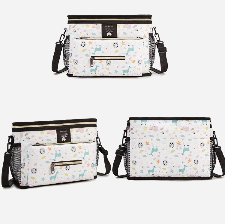 Luiertas Cartoon Kinderwagen Organizer Nappy Luier Tassen Vervoer Buggy Kinderwagen Winkelwagen Mand Haak Kinderwagen Accessoires: white