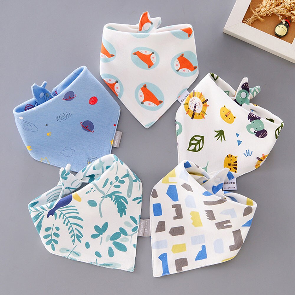 5 Stuks/partij Baby Slab Cartoon Driehoek Dubbele Gelaagde Baby Bandana Slabbetjes Baby Burp Doek Lunch Voeden Accessoires