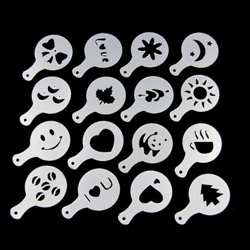 16pcs Plastic Cappuccino Latte Art Coffee Stencil Barista Sugar Chocolate Template Decor Coffeeware Cafe Kitchen Tools