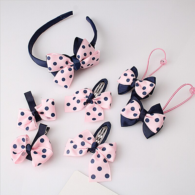7 pièces/ensemble mignon enfants bandeau bébé fille chapeaux nœud Barrette bandeau nouveaux enfants bébé Dot ensembles bandeau