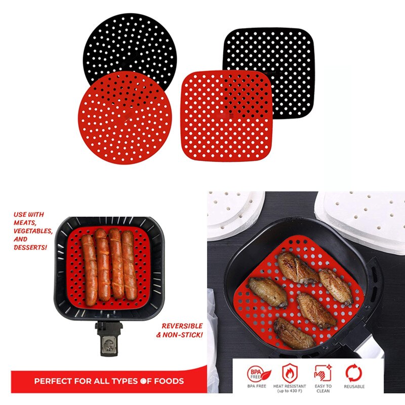 Reusable Air Fryer Liners Round Square Non-Stick Food Grade Silicone Basket Mats For Cosori NuWave Dash Cooking Kitchen Tool