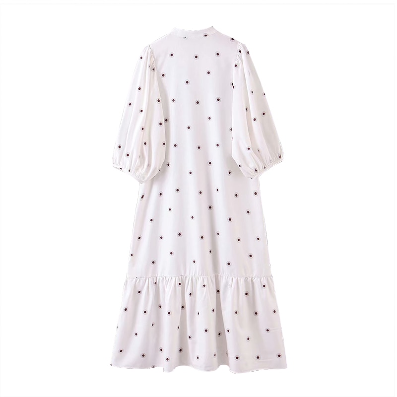 Aachoae kvinnor löst tryck vit klänning o hals lykta halvärm casual midiklänning kvinnlig plus size dam veckade klänningar vestido