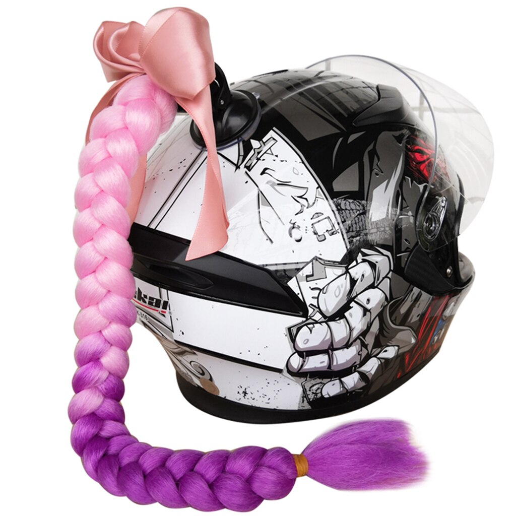 Casco coda di cavallo trecce trecce capelli con Bowknot ventosa rimovibile per moto bici bicicletta ciclismo motociclisti motociclisti pattinare: rosa viola