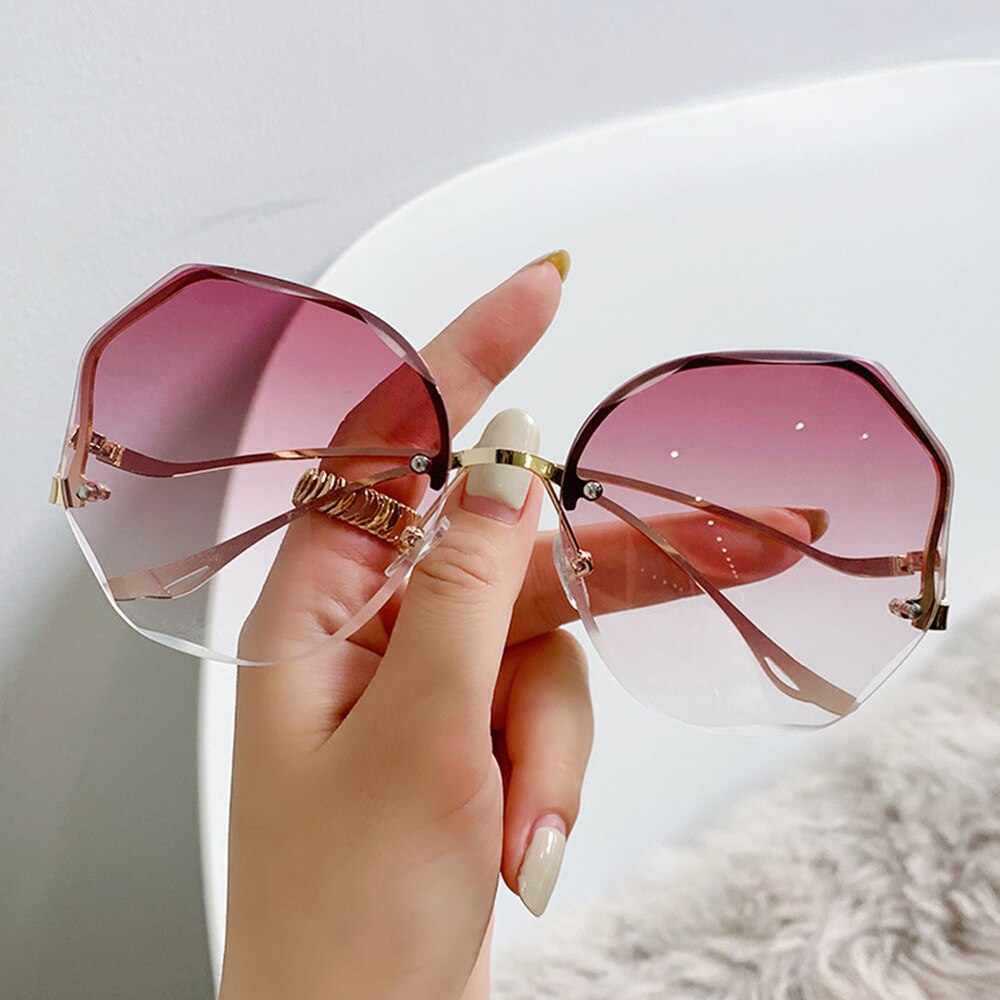 Gradient Eyeglasses Women Frameless Cut Trimmed Lens Metal Curved Women'S Sunglasses Decorative Glasses Eyewear: Purple