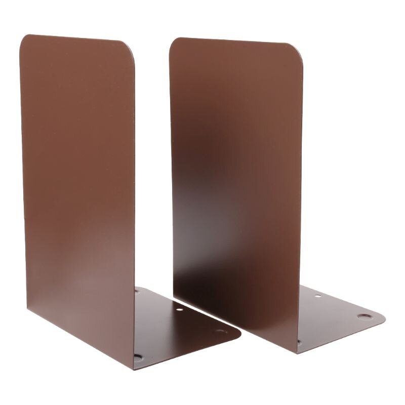 1 Pair Black/Brown/Gray/White Modern Metal Bookends Organizer Desktop Office Home Book Shelf Storage Holder Book Ends: Brown