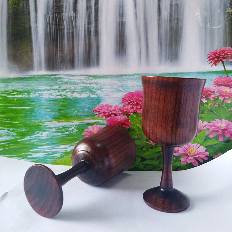 2 Stks/partij Hout Wijn Beker Klassieke Ronde Houten Wijn Glas Ronde Massief Houten Cup Thuis Featured Houten Cup