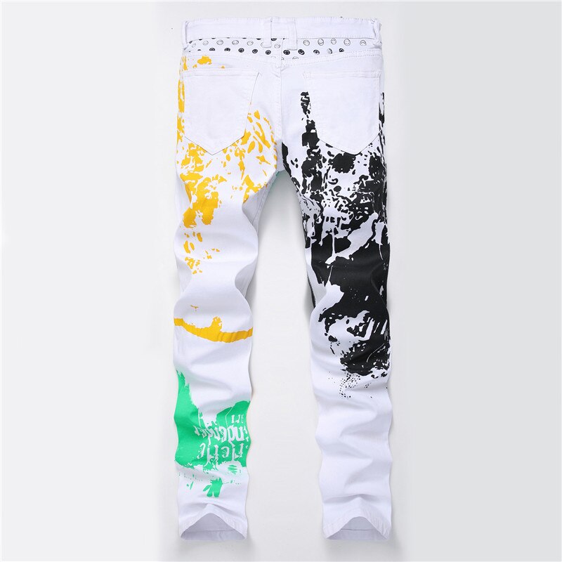 Men's 3D Pattern Slim Printed Jeans White Stretch Cotton Denim Pants Men Skinny Jeans plus size 28-42