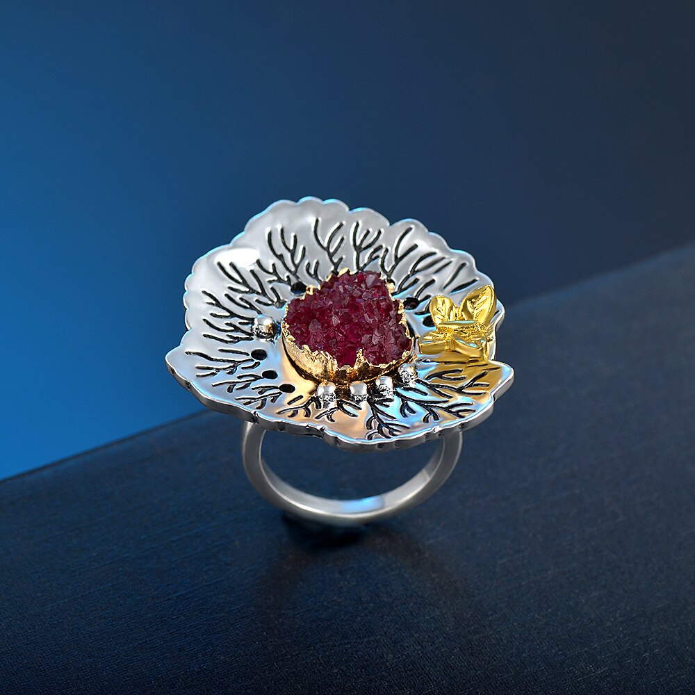 Neue Vintage Böhmischen Aussage Schmuck Rot Blau Kristall Große Blume Schmetterling Ringe für Frauen Engagement Hochzeit Party Ringe