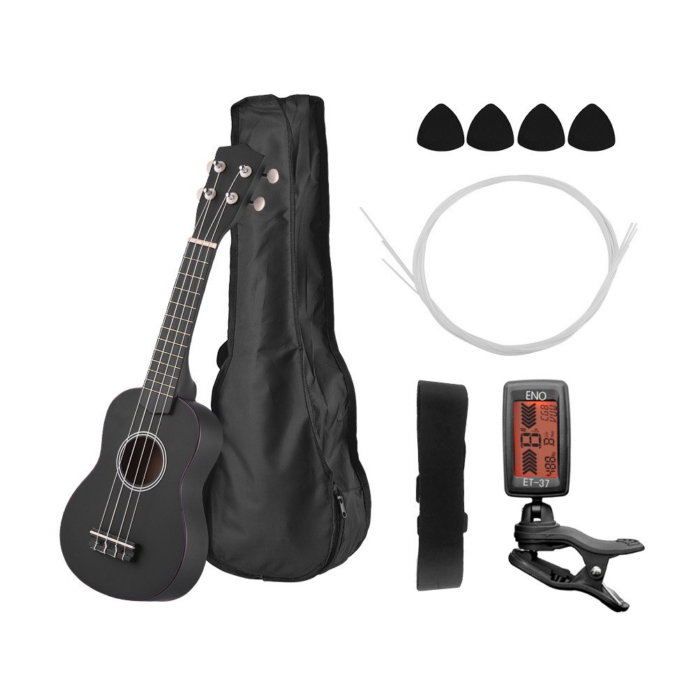 21 Inch Akoestische Ukulele Gekleurde Sopraan Ukelele Uke Kit Basswood Met Draagtas Ukulele Band Snaren Picks Gitaar Tuner: Black