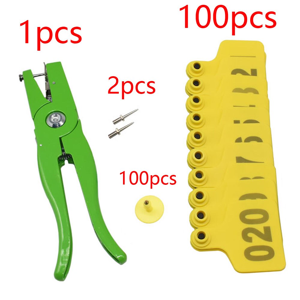 Farm Animal Cattle Ear No. 001-100 Digital Identification Card Label Signage Cow Ear Tag Copper Head Earrings Equipment 100 Pcs: Yellow