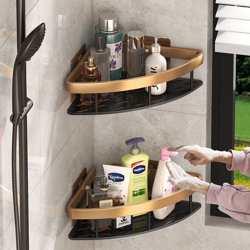 Badezimmerregal Ohne Bohren Aufbewahrungskorb Waschtisch Weltraumaluminium Lagerung Wandregale Dusch-Caddy-Rack: Black