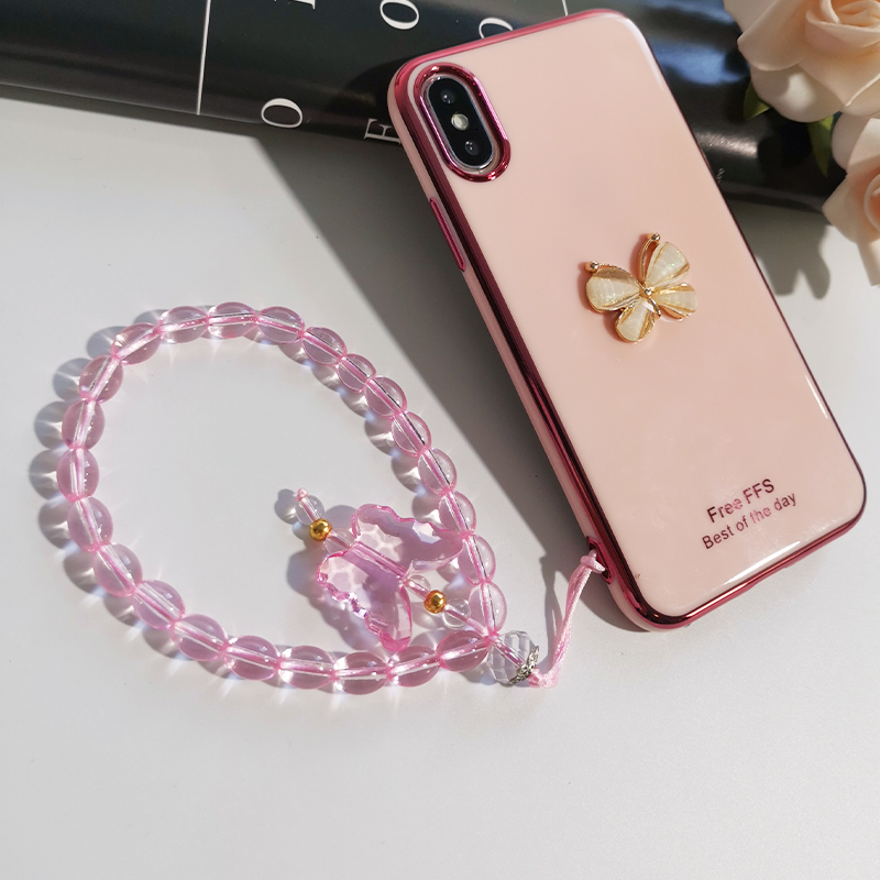 Crystal Bead Butterfly Mobile Phone Chain Cellphone Strap Anti-lost Lanyard For Women Summer Wrist Jewelry