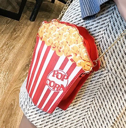 Creatieve Stijl Vrouw Hamburger Ijs Schoudertassen Cupcake Pu Chains Tassen Leuke Hamburger Popcorn Fries 3D Messenger Bags: Popcorn