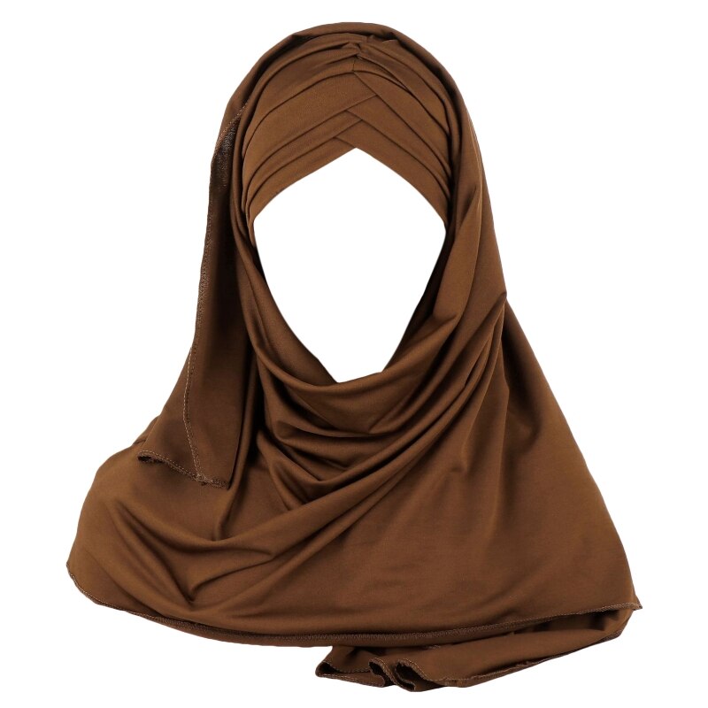 Vrouwen Melk Filer Effen Kleur 2 In 1 Tulband Hoed Instant Sjaal Maleisië Moslim Arabische Cross Plisse Hijab Cap Hoofd wrap Cover Islami: Licht Koffie