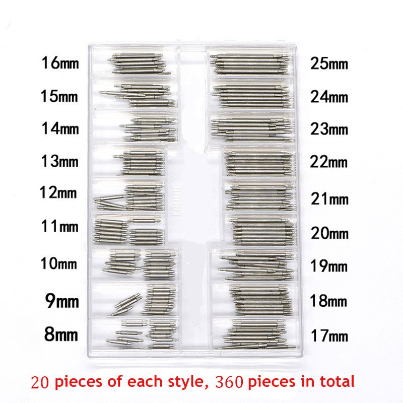 144 Stks/set Horloge Accessoires Horlogeband Rvs Metalen Lente Bars 8Mm-25Mm Riem Riem Reparatie Tools Voor mannen Vrouwen Horloge: 360 PCS