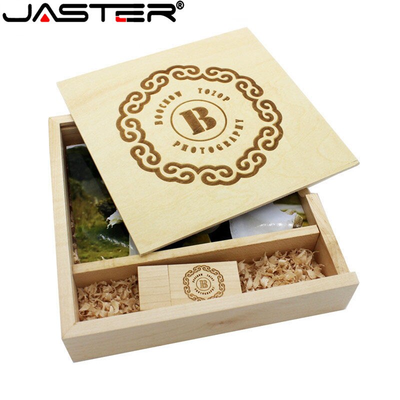 JASTER (1 PCS Free LOGO) Photo Unique Album walnut Wood USB+Box Pendrive USB flash drive 8GB 16GB 32GB 64GB(170*170*35 mm)