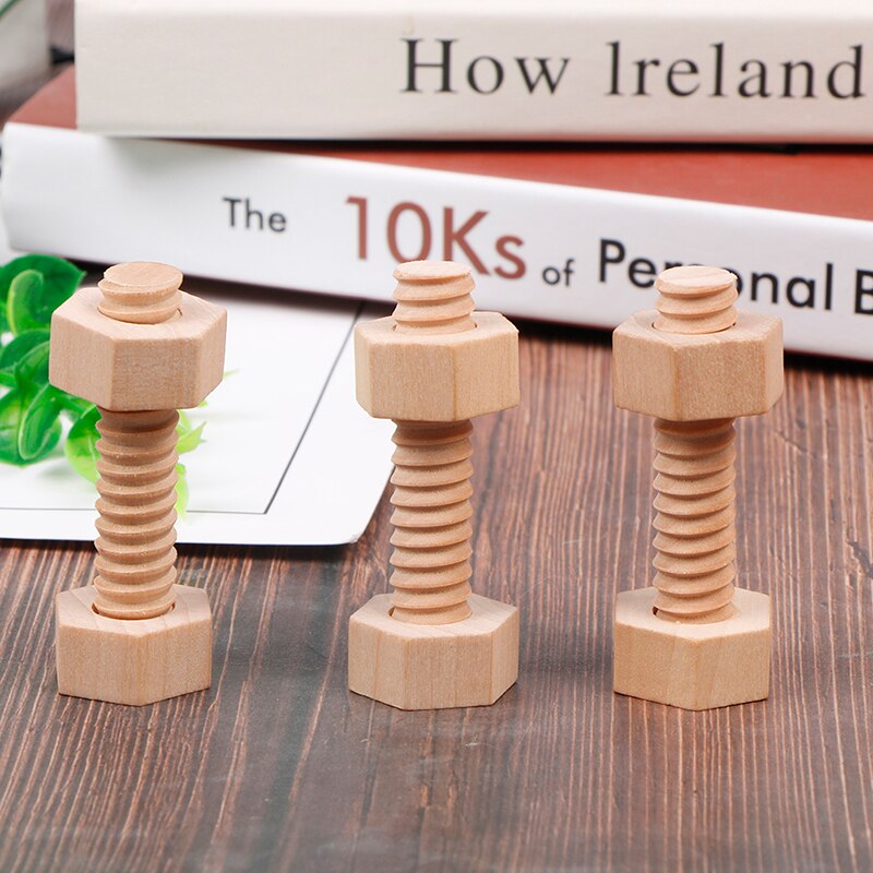 1.2x6.5cm Early Education Screw Nut Assembling Wooden Toy Solid Wood Screw Nut Hands-On Teaching Aid Educational Toys