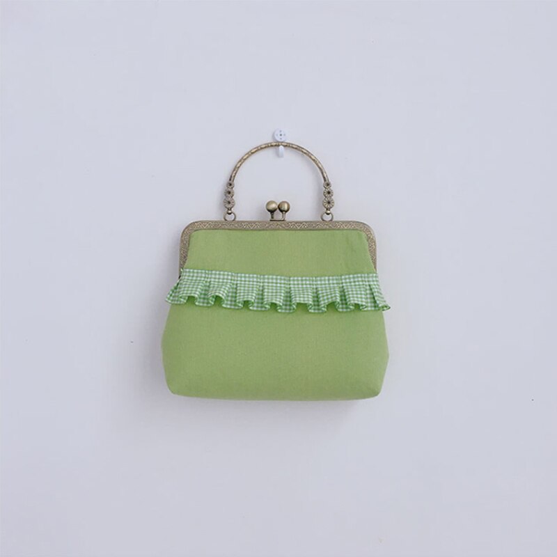 Angelatracy Handmade Metal Wrinkle Circular Plaid Green Lace Embroidery Women Shoulder Day Clutches Handbag Shoulder Bags