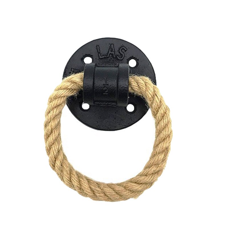 2Pcs Cabinet Pulls Hemp Rope Hanging Pull Ring Buckle Wall Mount Wooden Door Retro Iron for Home Drawer Dresser Furniture Handle: 1PC
