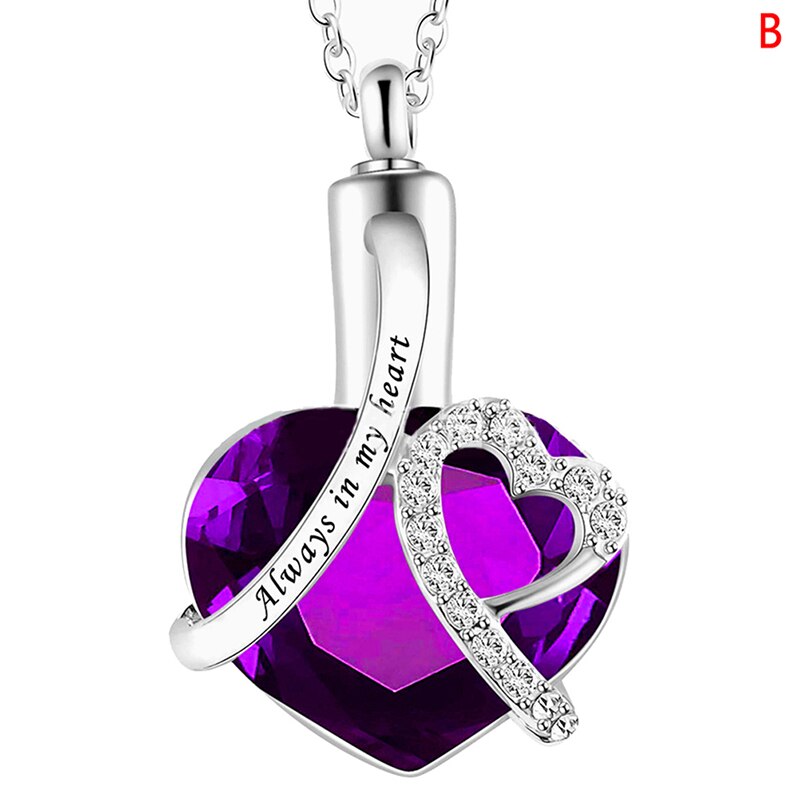 Always in my heart Locket screw Heart cremation memorial ashes urn birthstone necklace jewelry keepsake pendant: B
