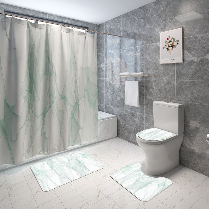Eenvoudige Geometrische Badmat Douche Decoratie Badtapijten Badkamer Badmat En Douchegordijn Set Dot Gedrukt Wc Matten: 4pcs-486