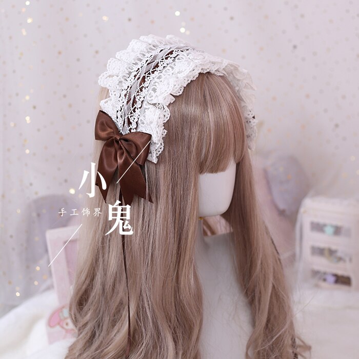 Lolita hoofdband bloem trouwen liefde god angel handvat LO moeder wilde kant kc haarband boog Lolita hoofd sieraden: Brown