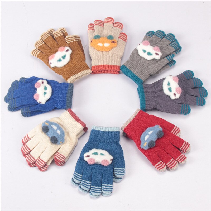 Baby Meisjes Handschoenen Volledige Vinger Voor Kinderen Cartoon Auto Wanten Warmer Kids Herfst Winter Handschoen School Jongen Wollen Gebreide Mitten