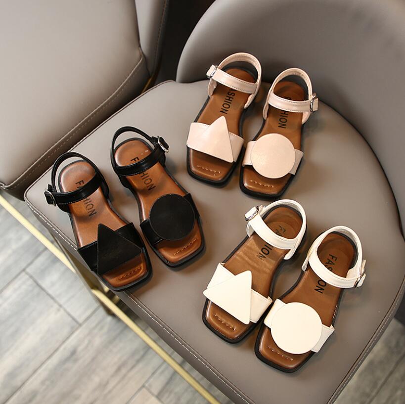 Effen Kleur Meisjes Sandalen Mode Geometrische Zomer Kinderen Sandalen Meisjes Baby Vlakke Strand Sandalen Kleine Prinses Dansschoenen