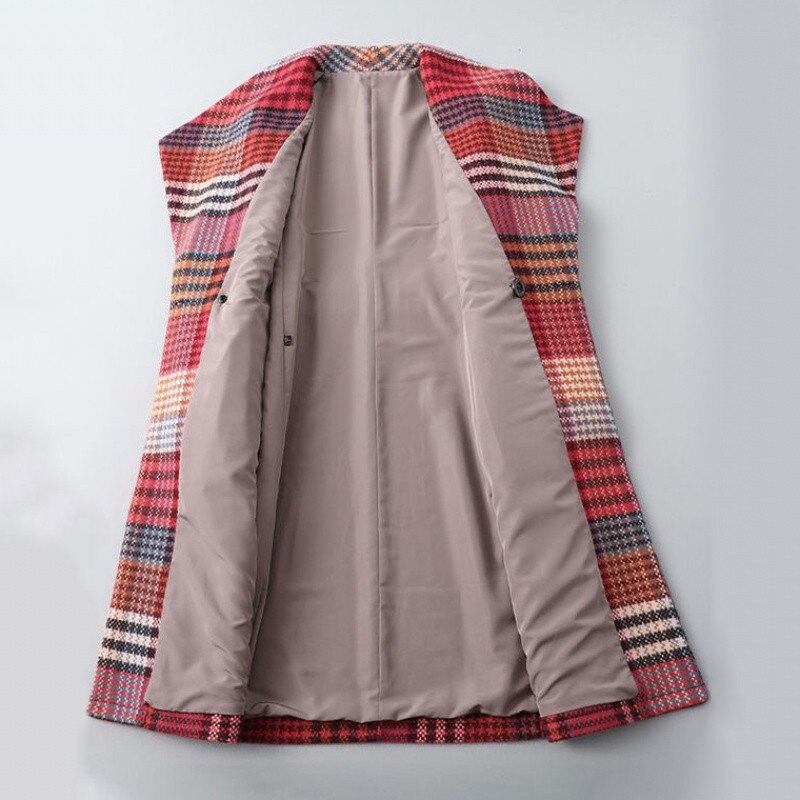 Plaid Wolle Tuch Mantel Frauen Herbst Winter Gürtel Schlank groß drehen-unten Kragen Lange Jacke lässig outwear KW338