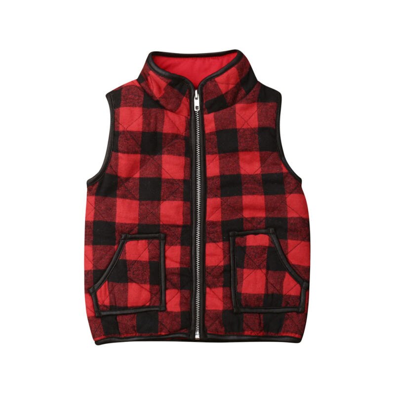 Bambino del bambino Delle Ragazze Dei Ragazzi Gilet Bambini di Inverno Del Bambino Vestiti A Quadri Senza Maniche Della Maglia Della Chiusura Lampo Dei Bambini A Vita Cappotto di Autunno Outwear 1-6T: Rosso / 5T