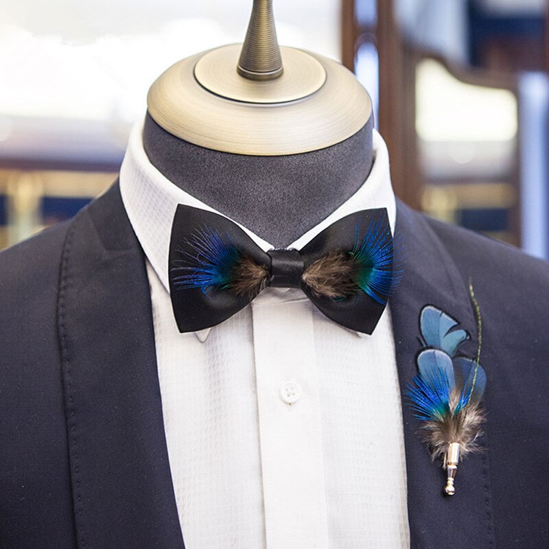 Pajarita de plumas para hombres y mujeres, pajarita blanca de para boda, original de , accesorios de la camisa para hombres