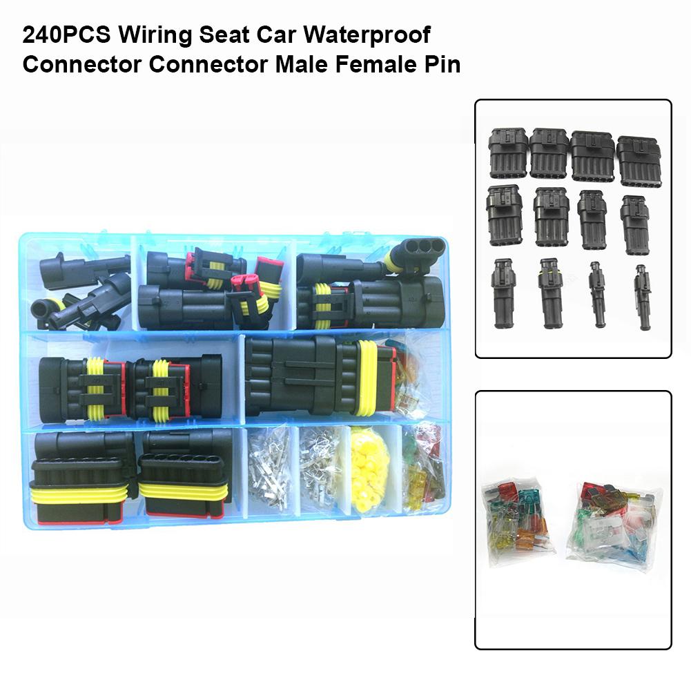 240PCS/Set Car Electrical Connector Terminal Wiring Seat Waterproof Connector Male Female Pin Socket Wiring Spring Terminal Set