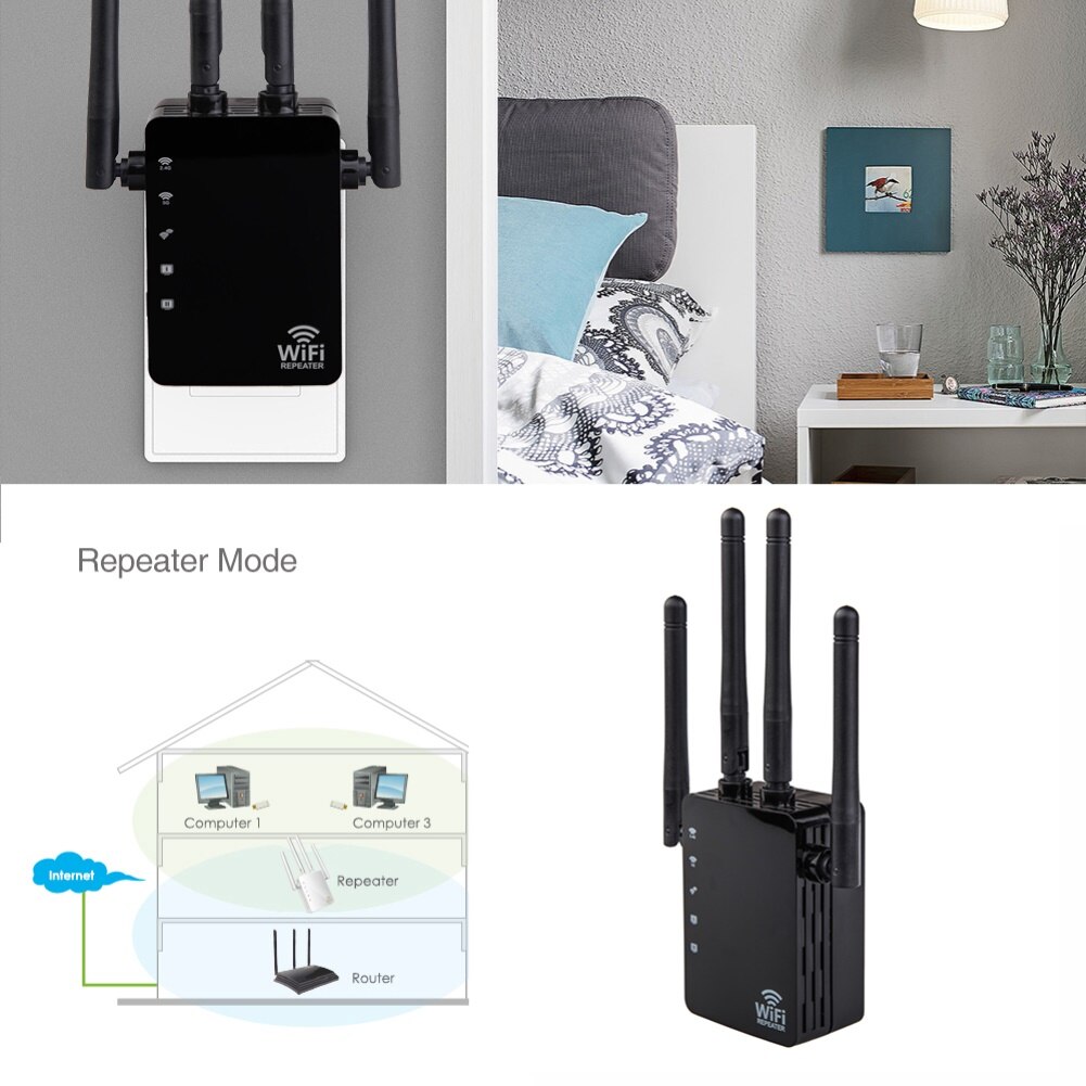 1200Mbps Wifi Repeater Dual Band AC 2.4G / 5G Bridge Connection Signal Amplifier For Router PC Laptop Mobile phone Net Work