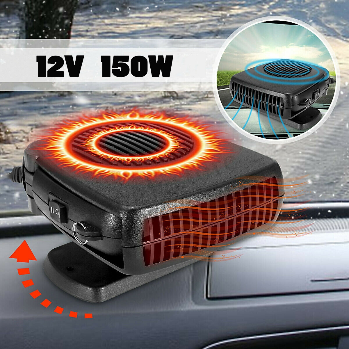 150W 12V Car Van Ceramic Auto Heater Cooler Fan Defroster Demister Portable 2in1