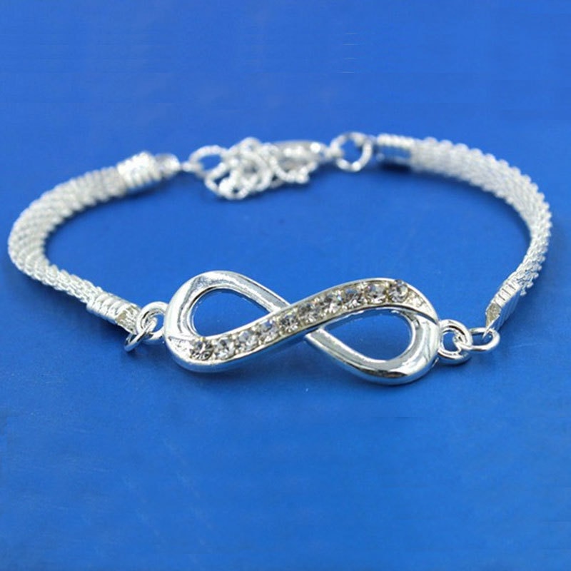 Silver Plated Infinity Bracelet Zinc Alloy Rhinestone Chain Men's Women's Bracelet Jewelry