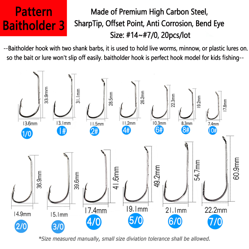 Wifreo 20/50 Barbed Fish Baitholder Hook Hard Carbon Steel Fishing Hooks Worm Garfish Bream Bait Holder White Nickel Red 1#-5l0#