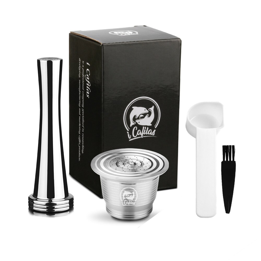ICafilas-cápsula de café rellenable para máquina Nespresso Inissia, cápsulas Krups YY1531FD de acero inoxidable y compactador,: 1 Capsule 1Tmaper