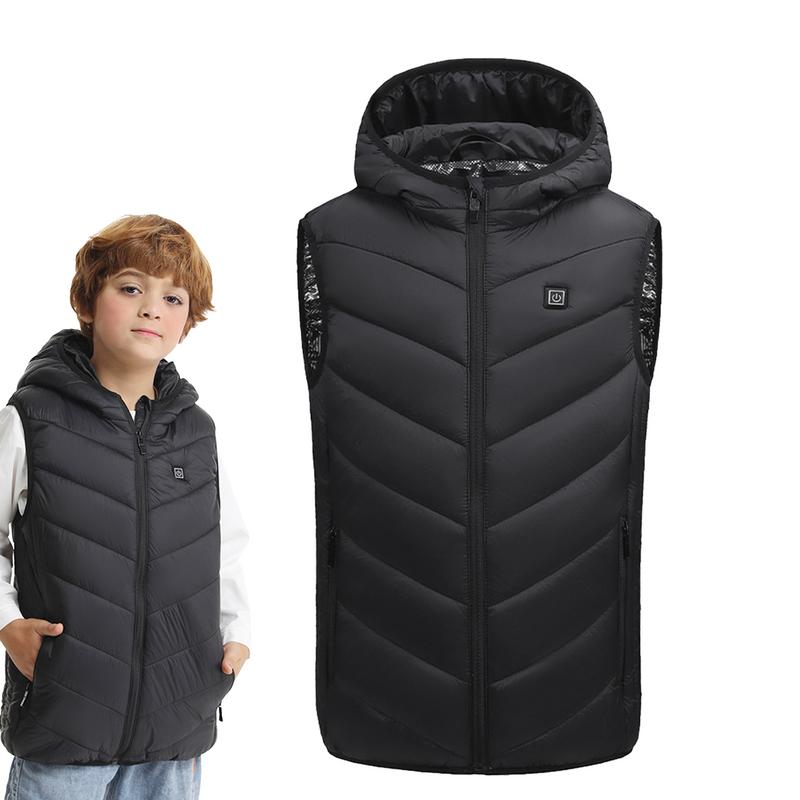 Kinderjas met verwarming voor de winter, verwarmingsvest met 10- zones en capuchon, lichtgewicht elektrisch verwarmd vest met usb-aansluiting voor kinderen, lichaamswarmer voor de winter.