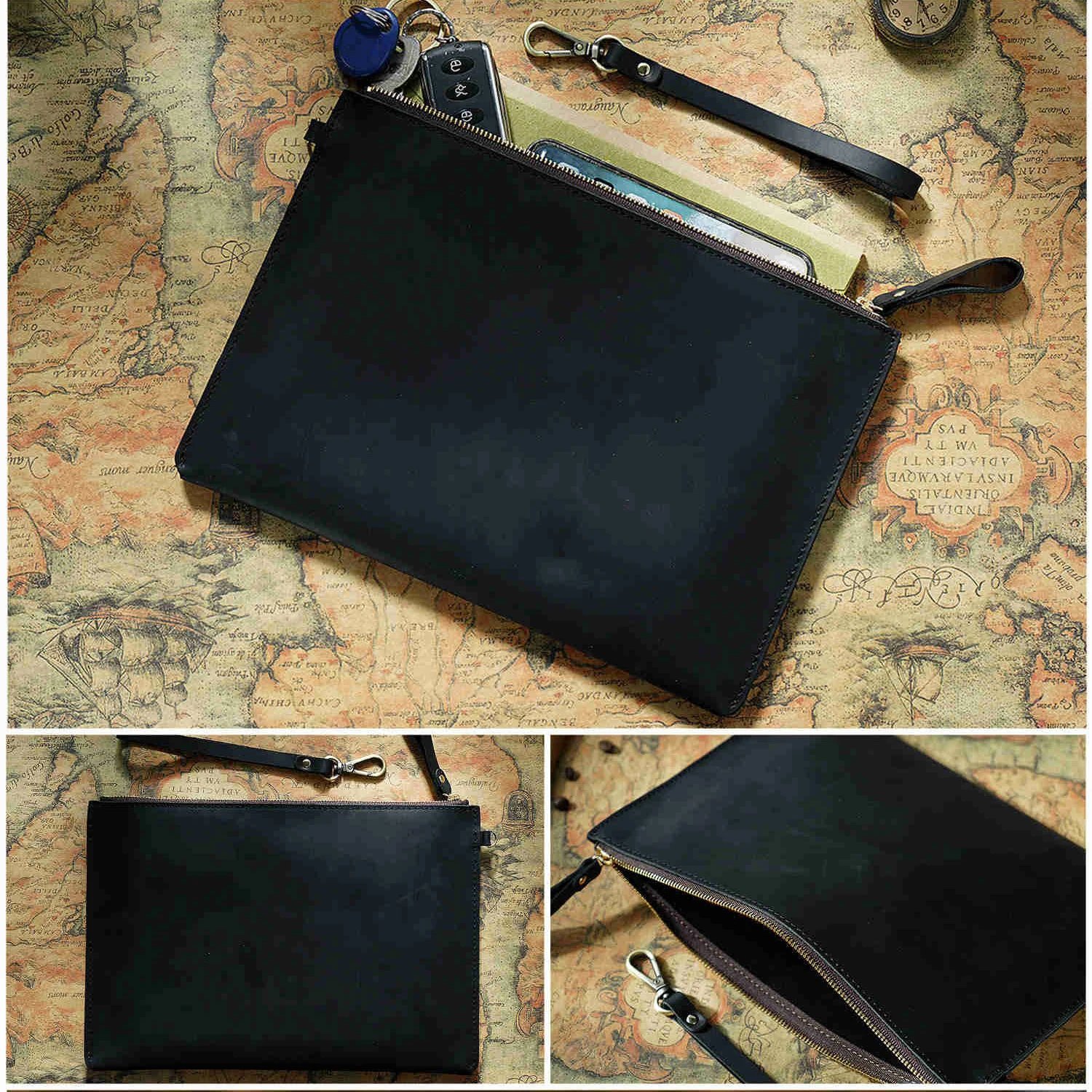 Genuine Leather Briefcase Business Luxury Laptop Sleeve Case Bag Wallet Tablet for iPad Protect Cover Pouch 11*7 inches