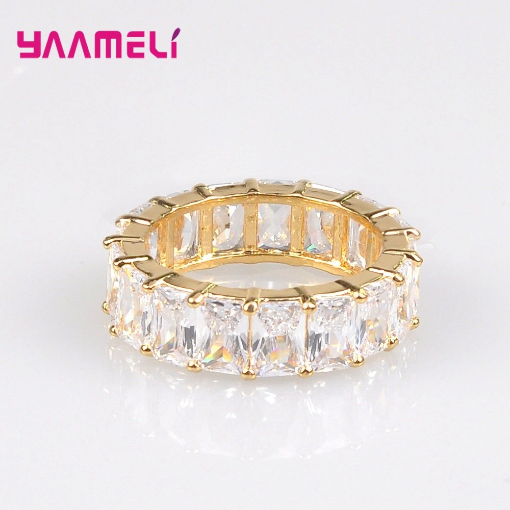 Gute Regenbogen Farbe Baguette CZ Kristall Zirkonia Finger Ringe Für Frauen Luxus 925 Sterling Silber Goldene Schmuck