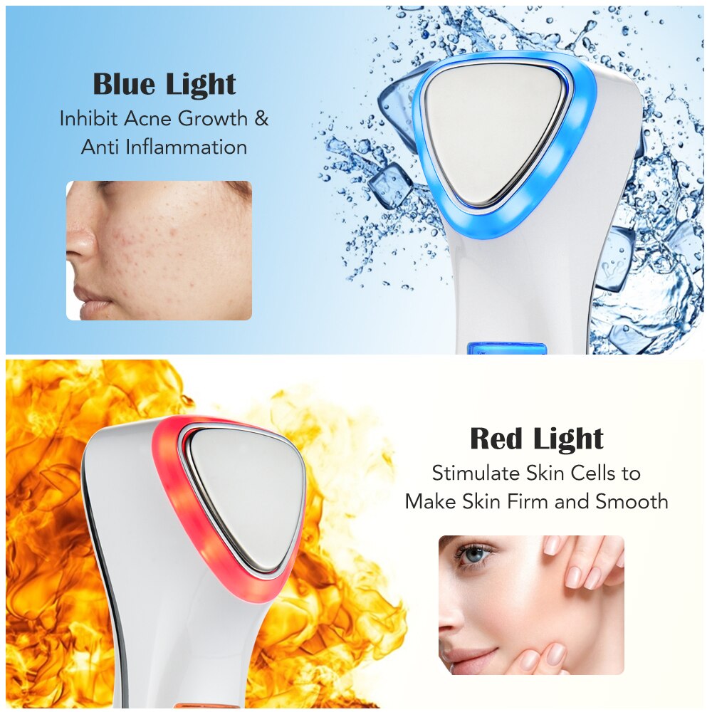 LED Light Beauty Devices Cold Hammer Skin Rejuvenation Ultrasonic Vibration Massager Face Lifting Tool Machine Cryotherapy