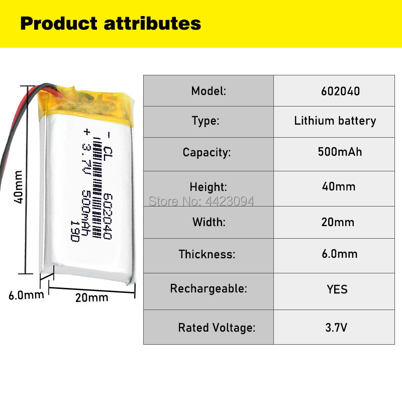 602040 litowo-polimerowy akumulator litowo-polimerowy 3.7V 500mAh bateria zastępcza li-ion komórki Lipo do głośnika Bluetooth