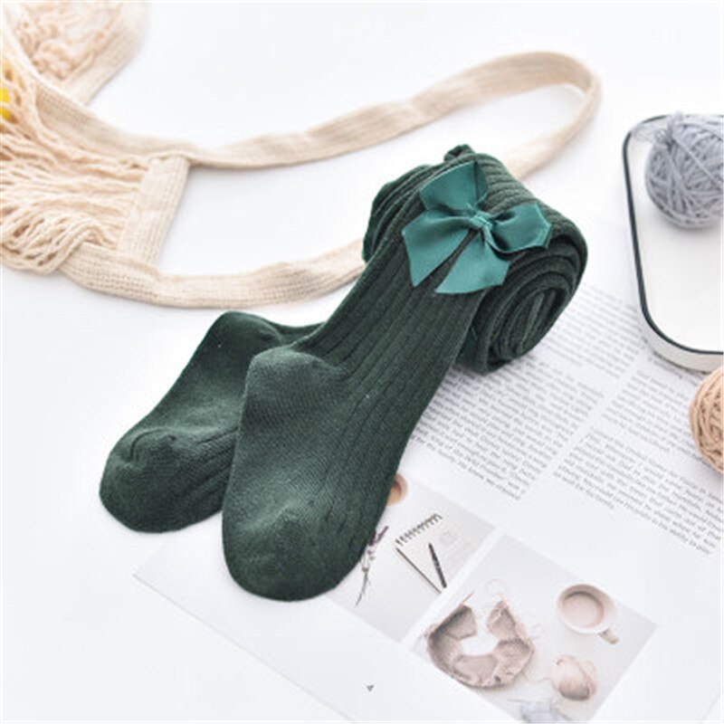 2-7Y Lint Bows Baby Meisjes Panty Kleding Winter Katoen Gebreide Baby Kousen Collant Bebe Fille Pantyhorse Kinderen Panty: green / 4-6Y